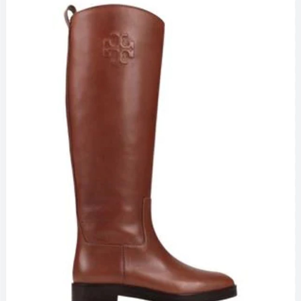 NWT Tory Burch soft leather tall riding boots with logo stitch accent at collar - Picture 3 of 11